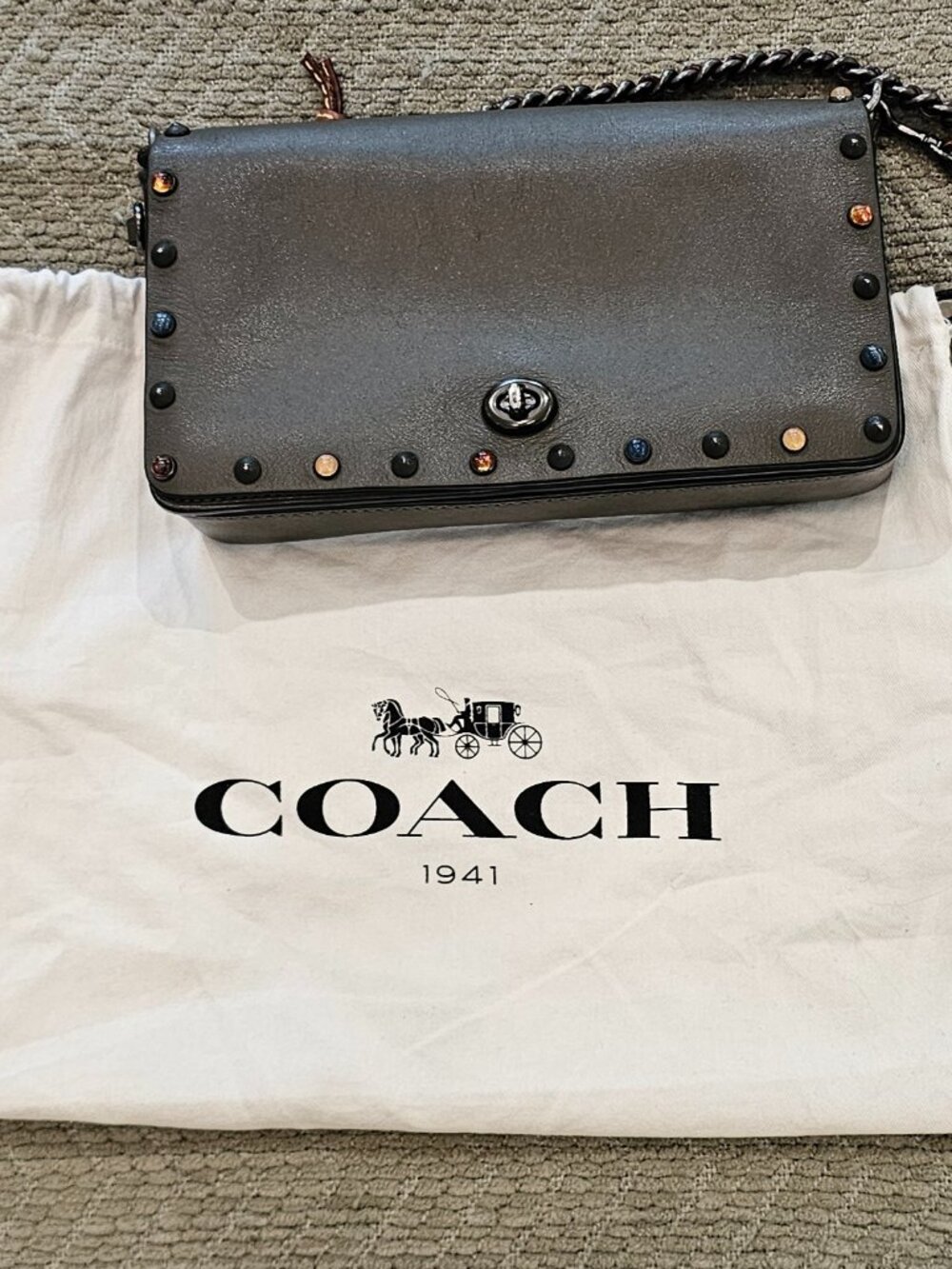 Coach Studded Leather Crossbody Bag with Dust Bag